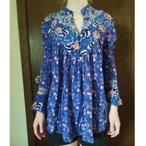 Free People Flowy Long Sleeve Floral Top